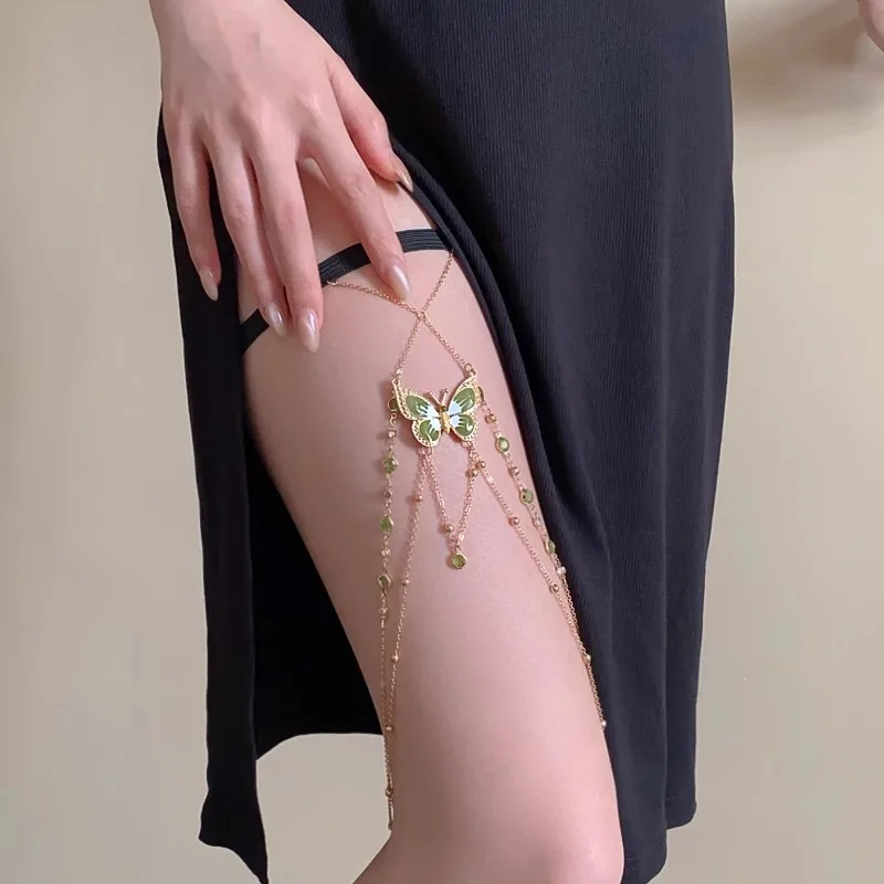 

Summer Jewelry,Edgy Sweet Lace Butterfly Leg Chain For Women Adjustable Boho Body Jewelry Sexy Layered Tassel Leg Accessories