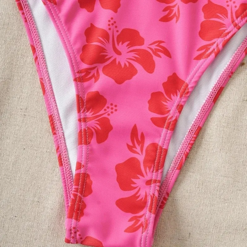 Women Print Sexy Backless Swimsuit Bow Strap Bikini Two Pieces Swimsuit Stunning Flower Bikini