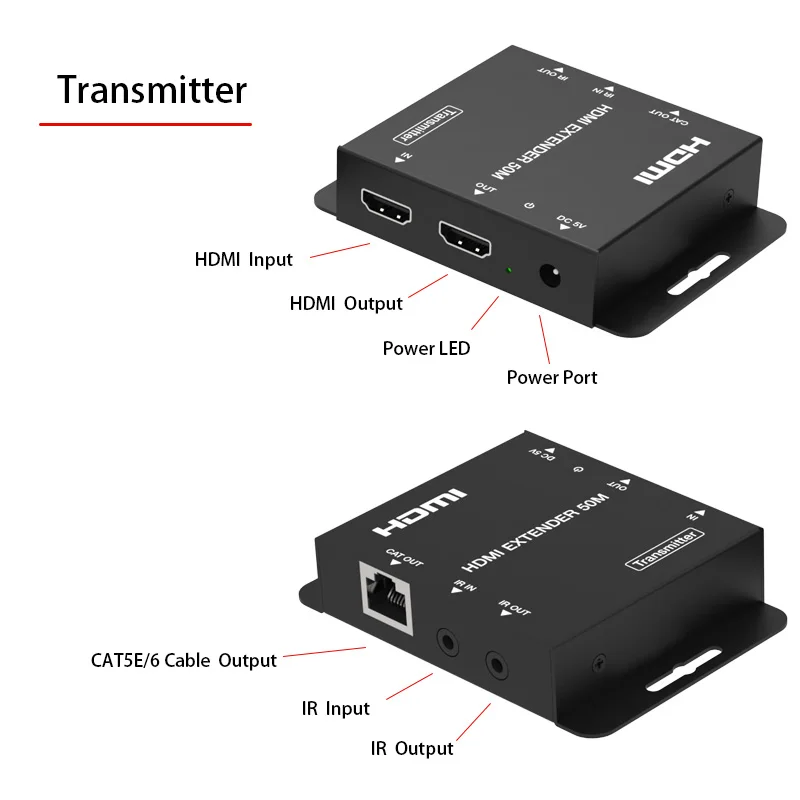 50 м HDMI удлинитель через одиночный CAT5e/6/7 передатчик-приемник 1080P 60 Гц UTP кабель POE мощность 164 фута эквалайзер переключатель EDID ИК-управление назад