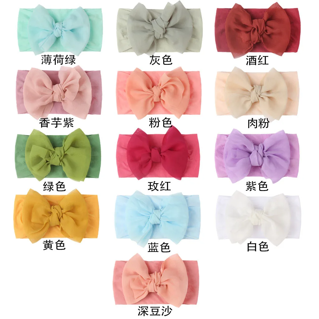 Solid Turban Nylon Headband High Elastic Bow Top Knot Headwrap for Baby Girls Toddler Hair Bands Fashion Kids Hair Accessories