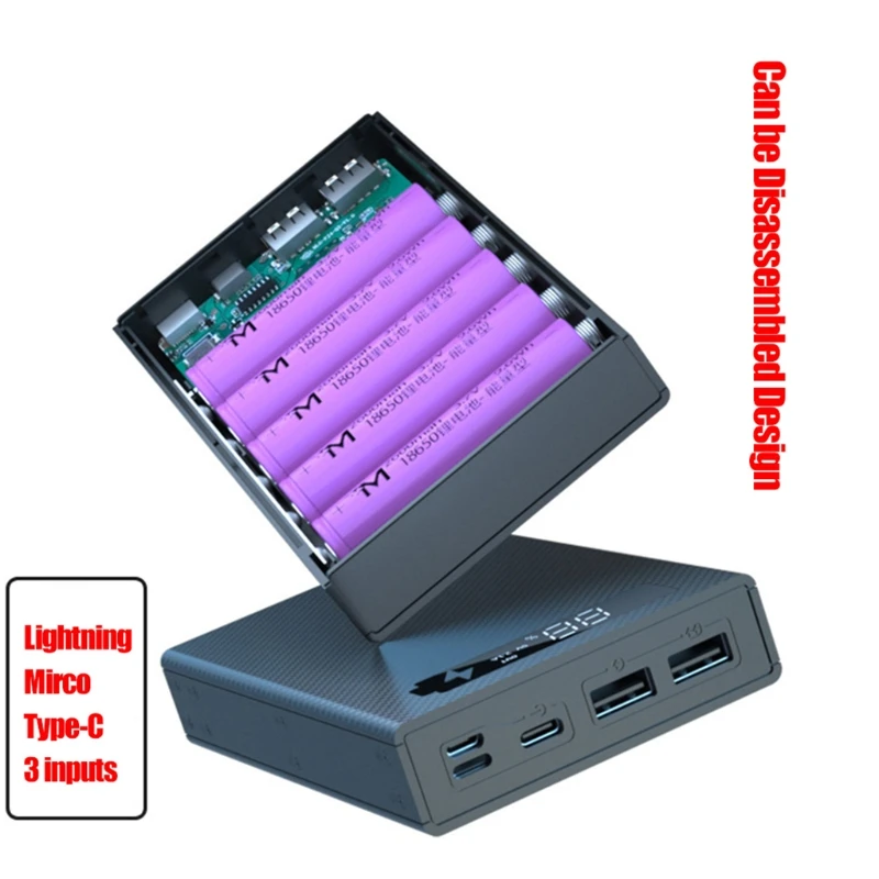 Detachable LCD Display DIY Power Bank Box 5x18650 Battery Charger Box QC 3.0 PD Battery Power Bank Shell Wireless Charging Box