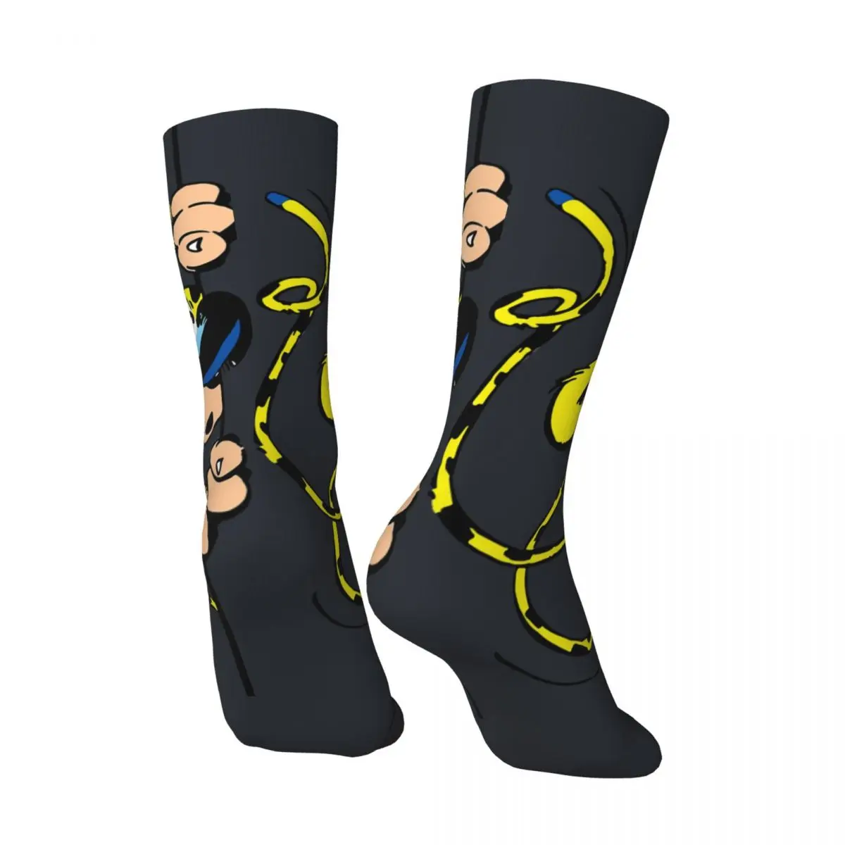 Happy Funny Men's compression Socks Marsupilami Blue Wall Vintage Harajuku Gaston Lagaffe Manga Hip Hop Casual Crew Crazy Sock