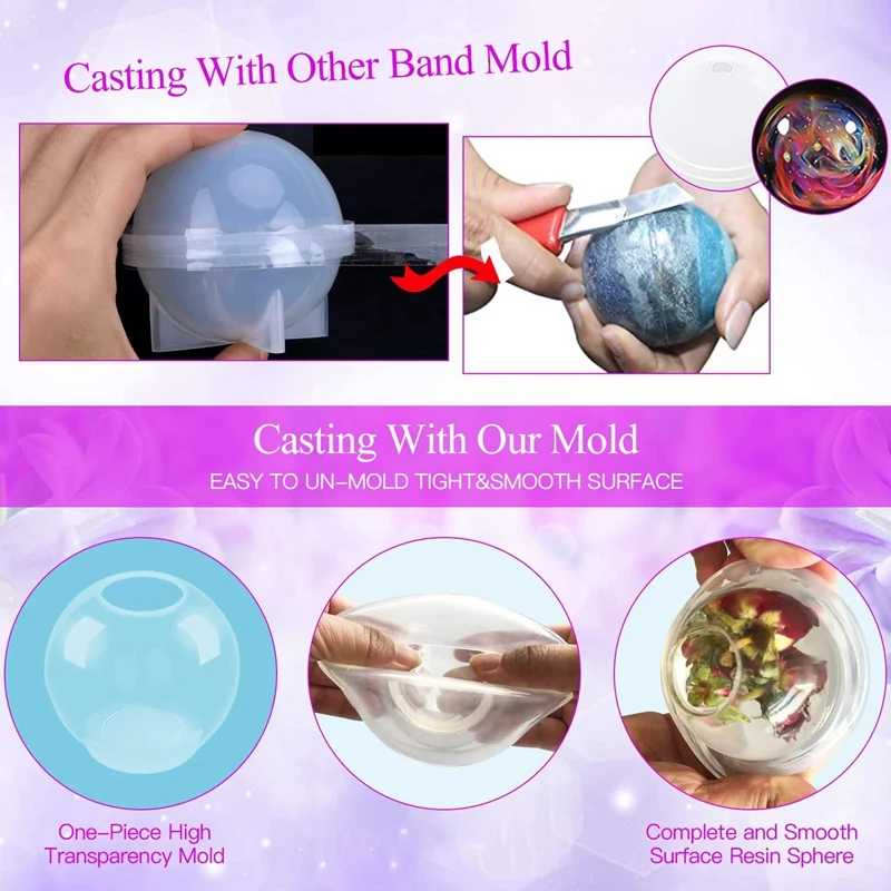 Sphere Silicone Resin Molds,3D Sphere Molds, Epoxy Resin Clear Silicone Ball Molds For Jewelry Making,Soap Candle DIY