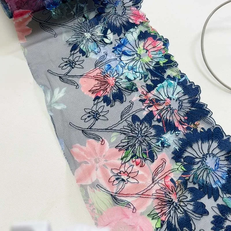 

16Yards Flower Embroidery Lace Trim Embroidered Nylon Tulle Floral Textile Lace Laces Fabrics for Women Dress
