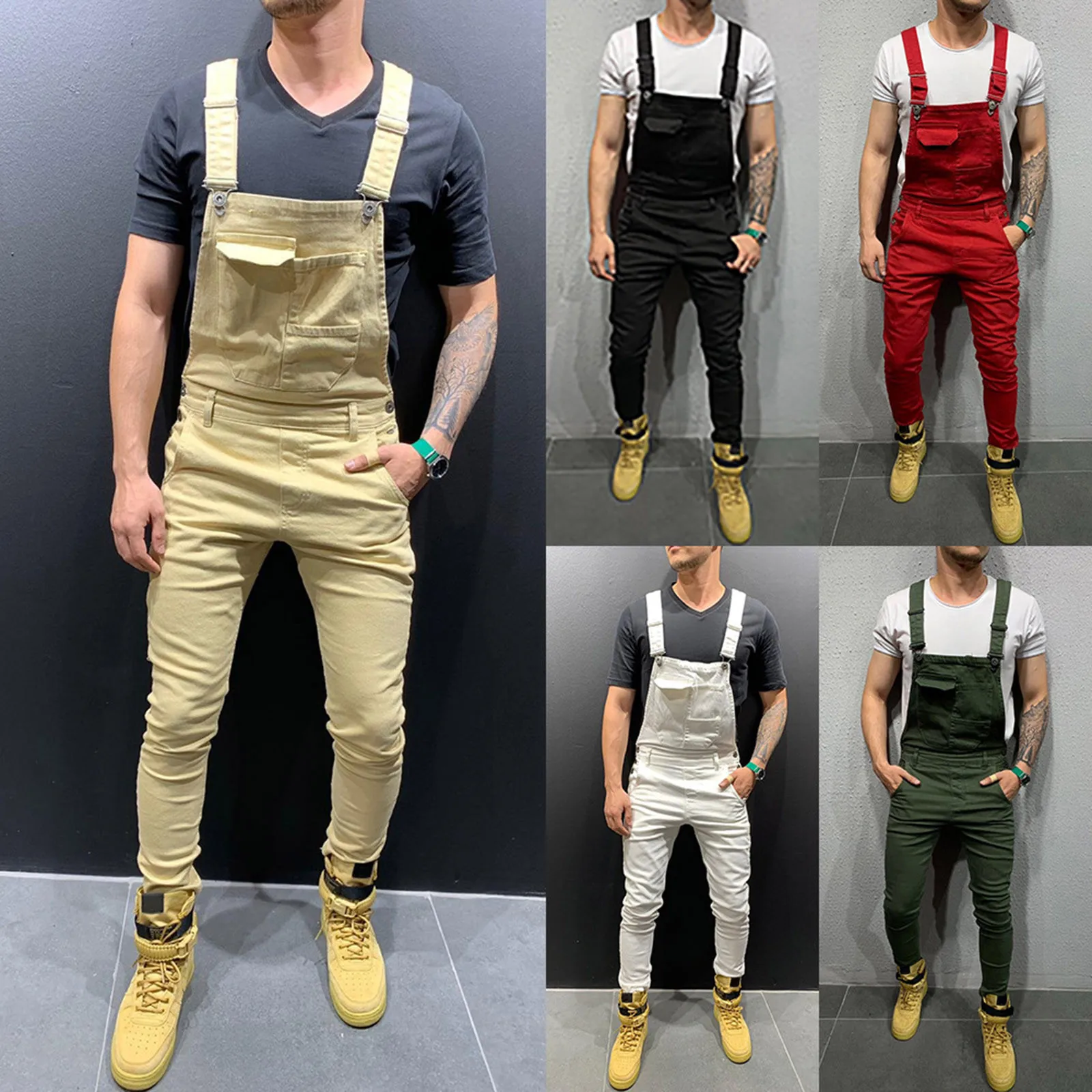 2024 New Mens Spring Summer Denim Dungaree Overalls Pants Bib Trousers Casual Cargo Work Jeans Jumpsuit Men Clothing