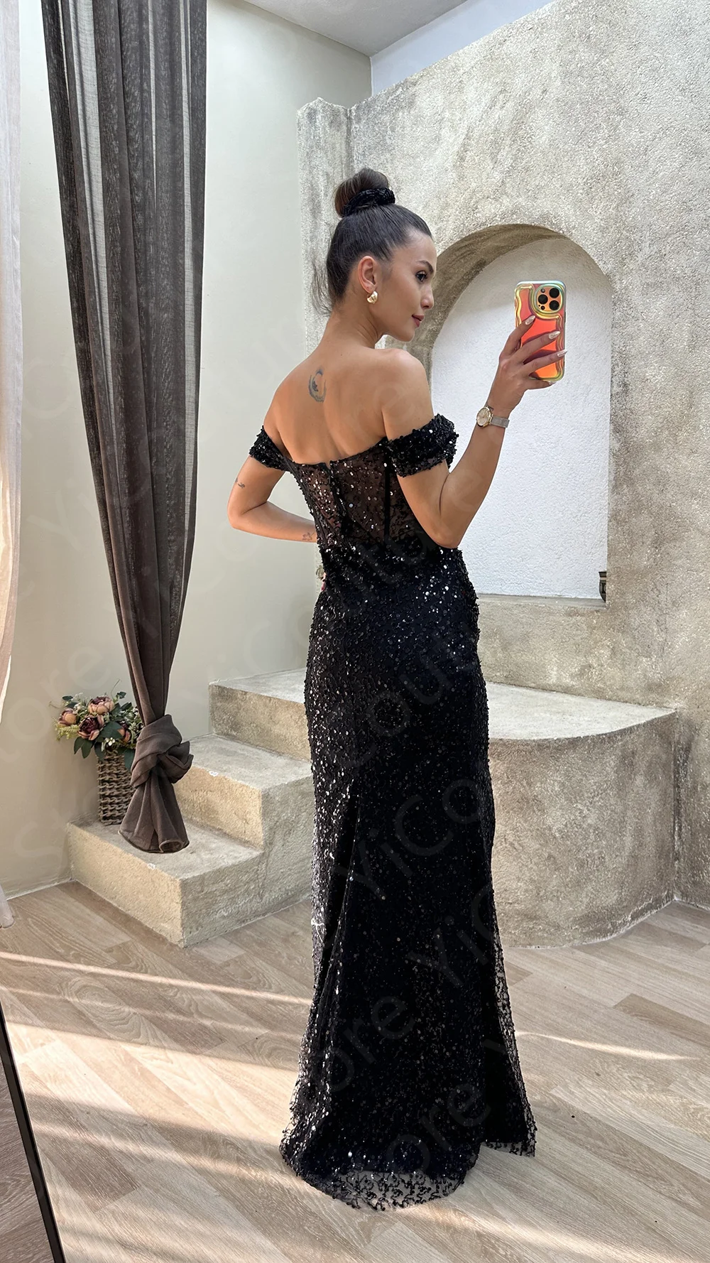 Latest Sequined Evening Dresses Wine Red Thigh Slit Prom Gowns Sparkling Birthday Party Dress Off Shoulder Robe de Soiree 2024