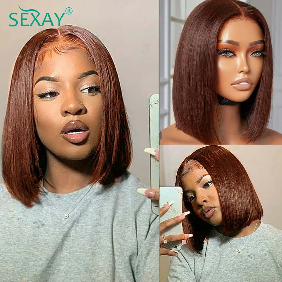 Chocolate Marrom HD Lace Frontal Peruca, Perucas de Cabelo Humano Brasileiras, Preplucked Linha Fina Natural, Transparente Lace Front Bob Perucas,