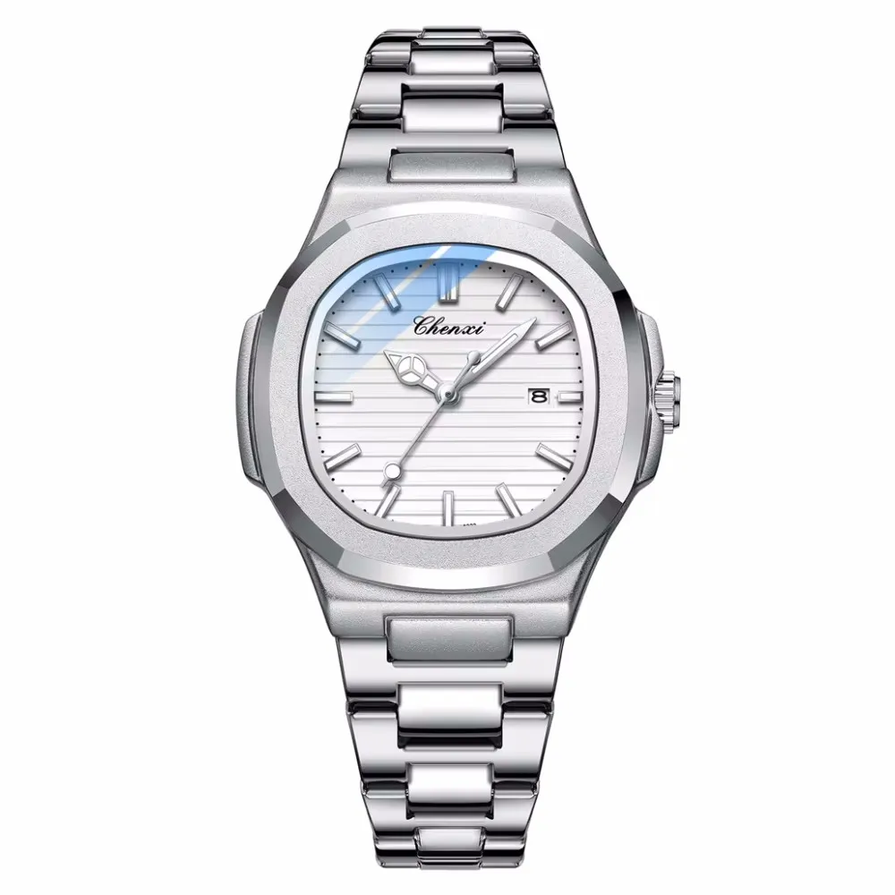 

CHENXI подарок для девочек, восьмиугольный корпус из сплава, наручные часы для женщин, полосатый циферблат с календарем, светящееся модное платье, водонепроницаемые часы