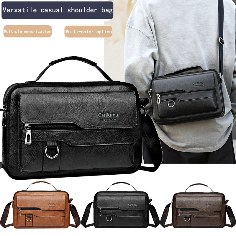 Men Vintage PU Leather Crossbody Bag, Trendy Casual Shoulder Messenger Pack, Multi-pocket Handbag for Daily & Office
