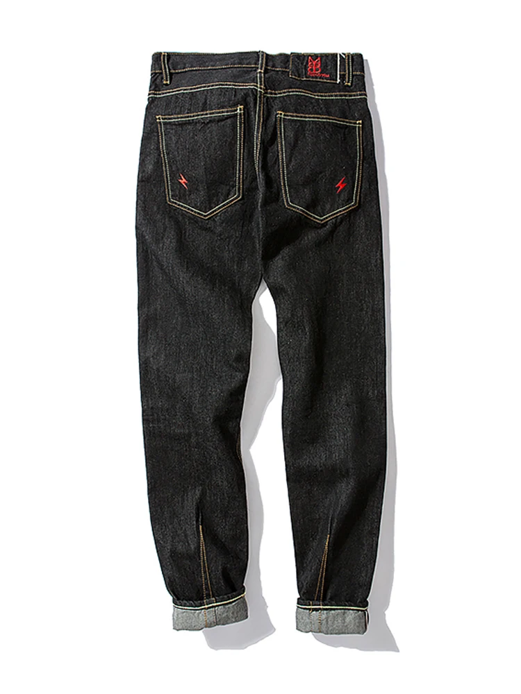 

Mbbcar West Coast Harajuku Trendy Retro Waed Bla Denim Jeans Men's Slim Fit Straight Leg Cotton 00% Youth ular