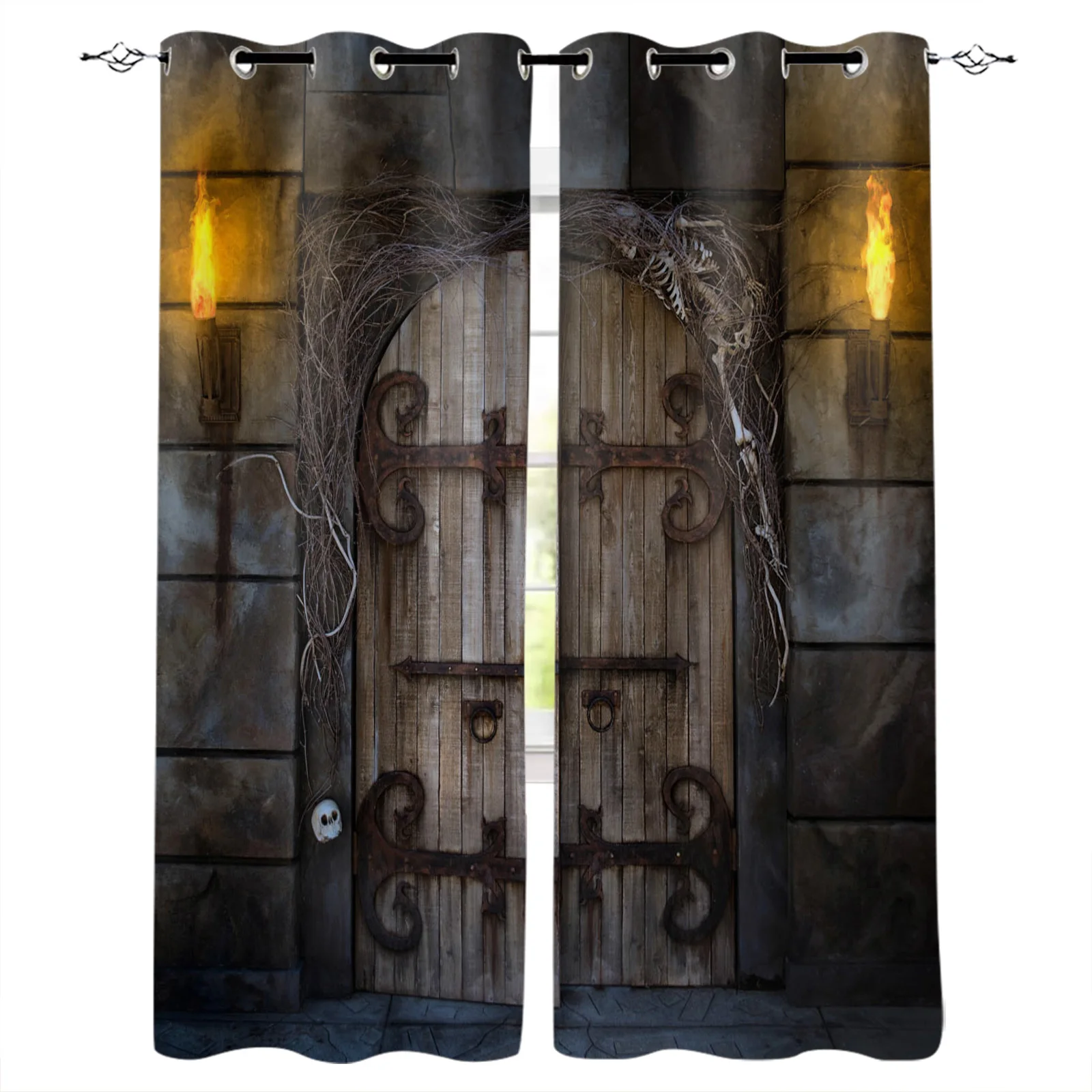 Wooden Door Castle Rattan Window Curtains For Living Room Home Decor Child Bedroom Kitchen Curtains Drapes