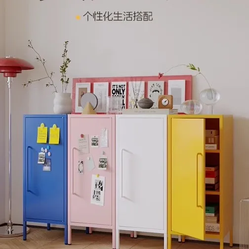 

Customizable Storage Wrought Iron Macaron Floor-to-ceiling Living Room Iron Cabinet Color Dopamine Balcony Storage Cabinet