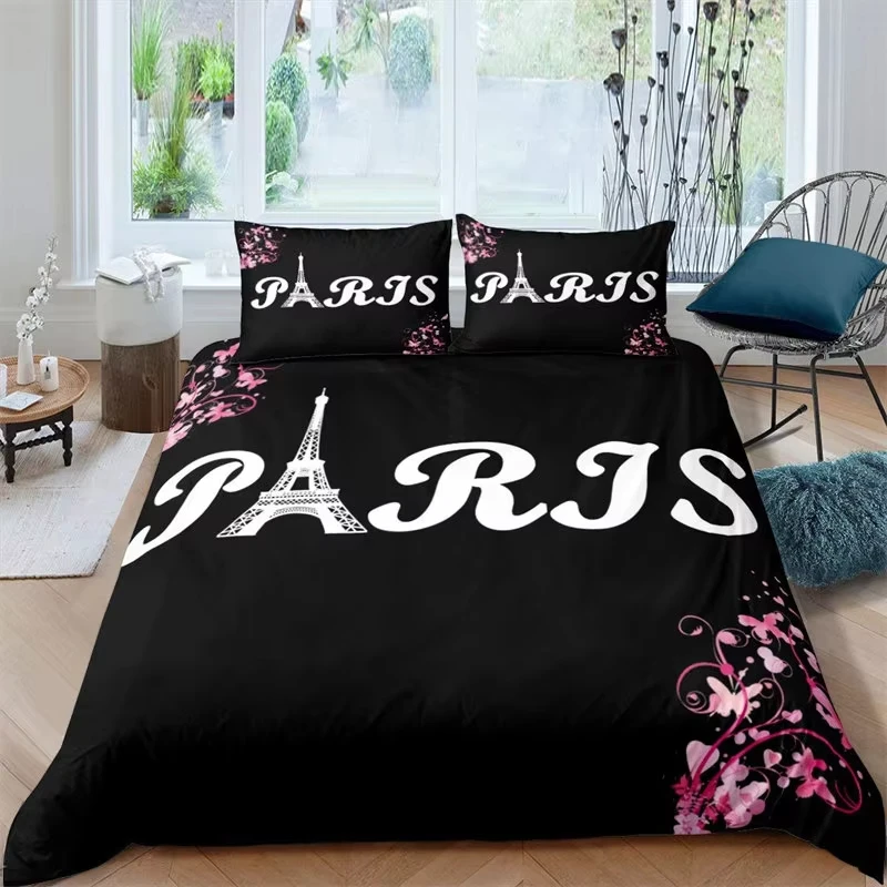 

Paris Eiffel Tower Duvet Cover Romantic Theme Bedding Set Cityscape Comforter Cover For Kids Child Teen Boys Girls Bedroom Decor