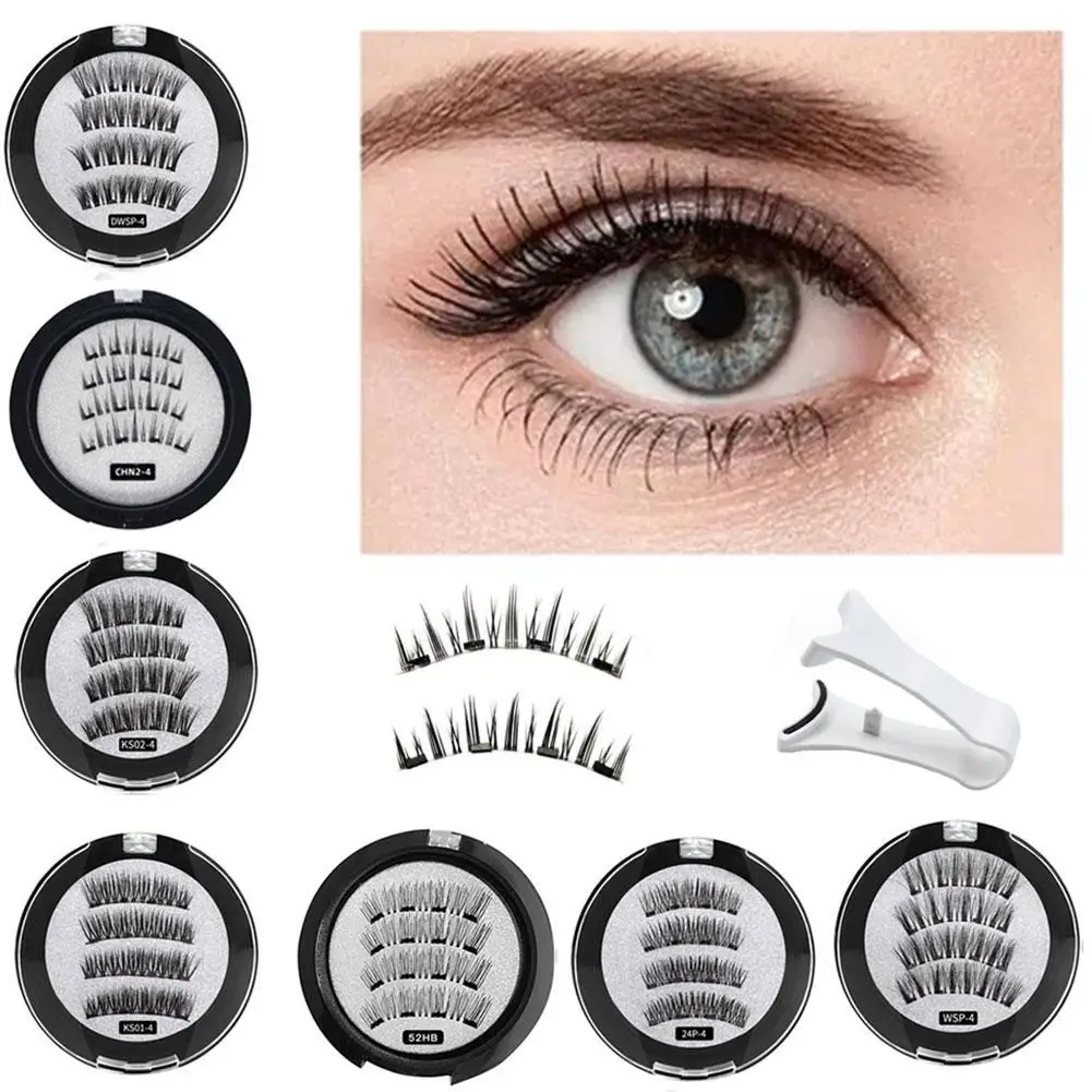 1Set 3D Natural Magnetic Eyelashes With Handmade Reusable Magnetic False Eyelashes curler high-quality For Women