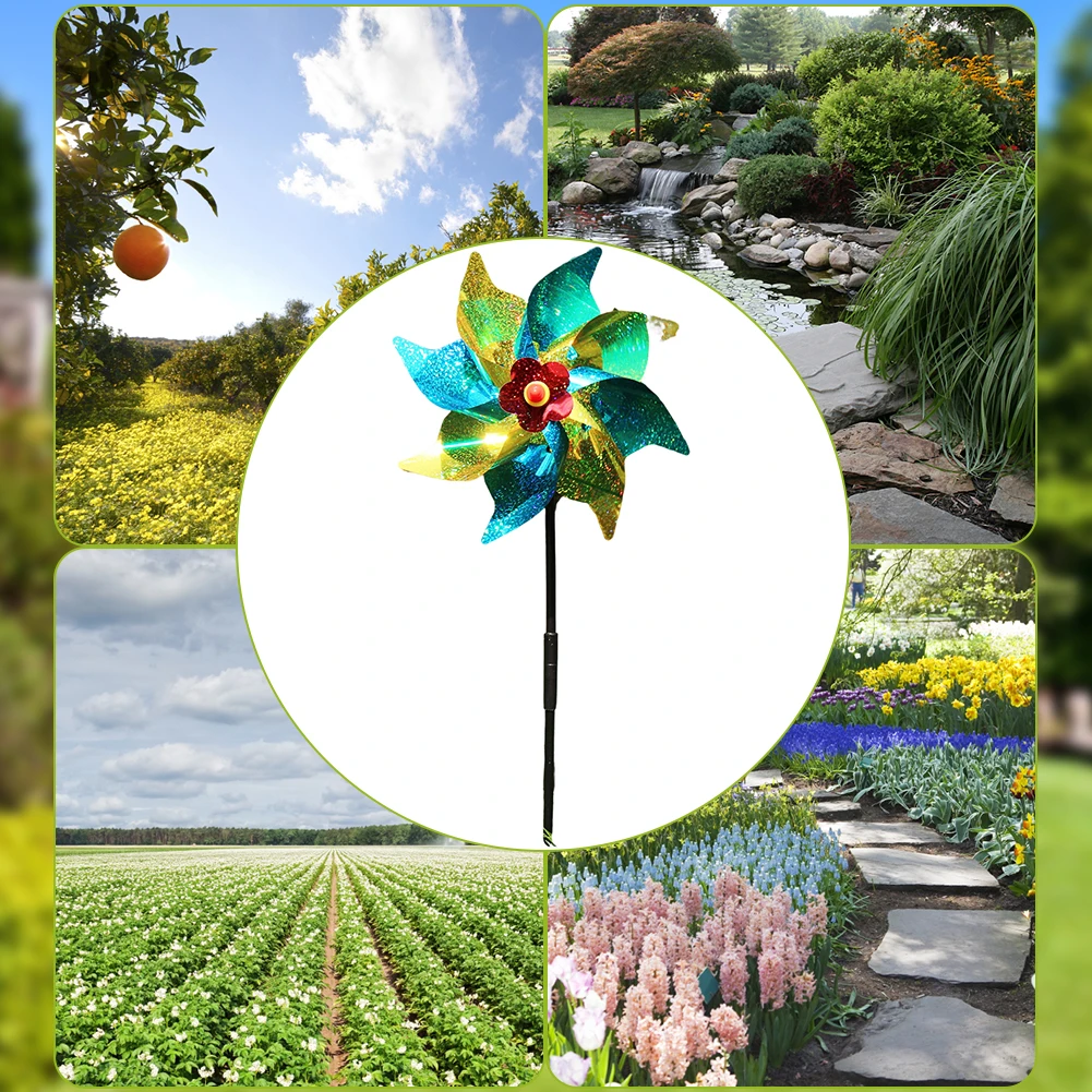 الطيور مبيد الحشرات Pinwheels عاكس سباركلي الفزاعة دولاب الهواء طاحونة سبينر لحديقة الحديقة ساحة ديكور إبقاء الطيور بعيدا الطفل #5