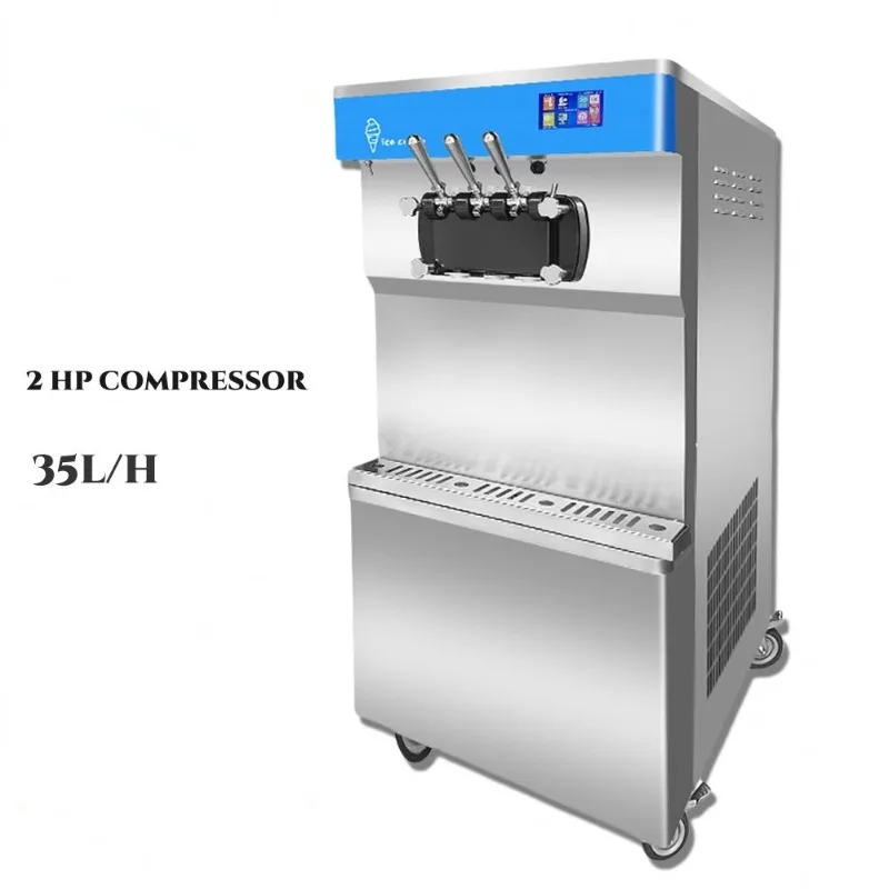 220V Air Cooled Floor Model Soft Serve Ice Cream Machine Wooden Case Frozen Yogurt Machine 30-35 Liters