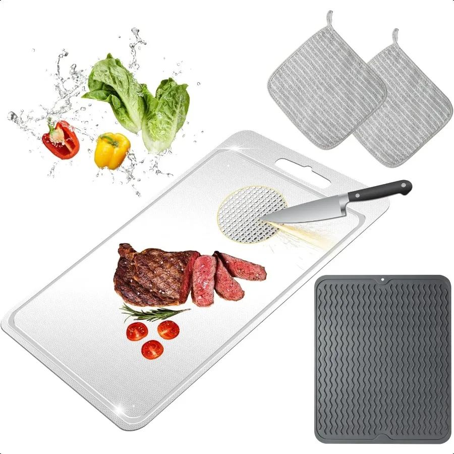 

Titanium Cutting BoardPure Titanium Cutting Boards For KitchenDoubleSided Metal Cutting Board with Juice Groove Separates Meat