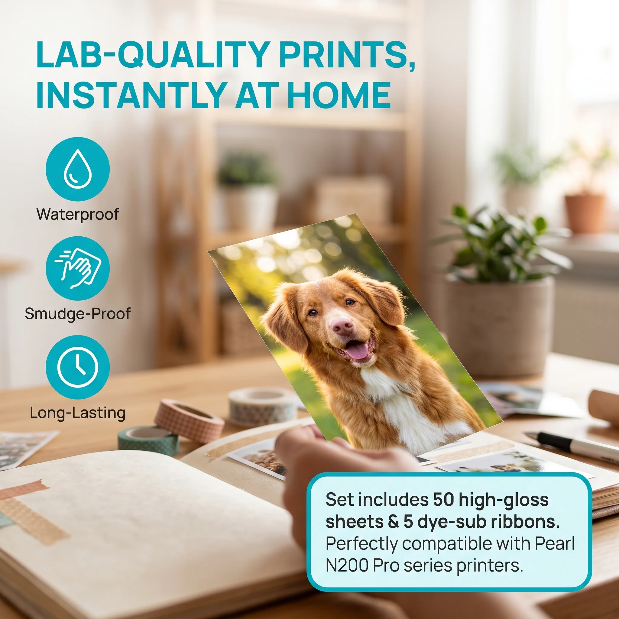 2x3'' Photo Paper & Ink Cartridge Set | 50 Sheets Paper + 5 Ink Cartridges, Compatible with Liene Pearl N200 Pro (DMP130)