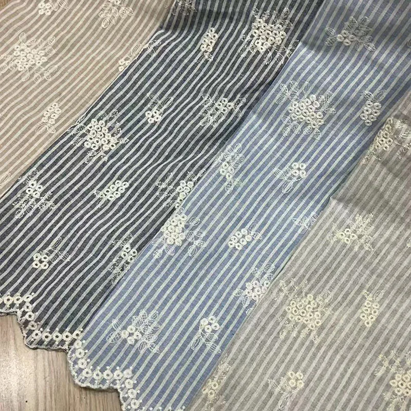 

2025 New Striped Floral Embroidered Cotton Fabric Yarn-dyed Striped Fabric is used for children's clothing and Home décor fabric