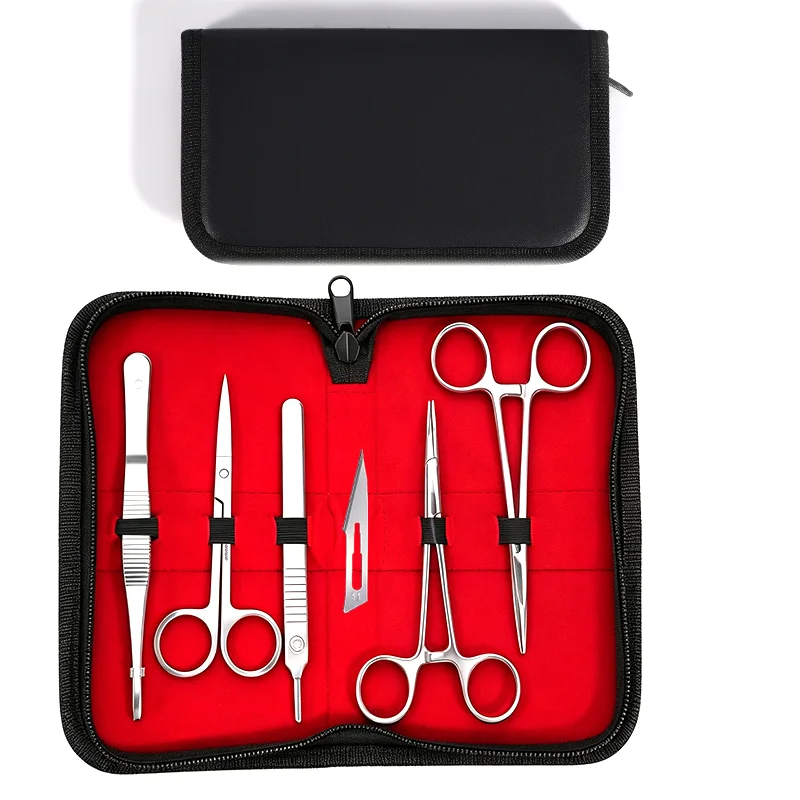 1set Oral suture kit, suture scissors, tweezers, blades, dental surgical suture stainless steel tool, portable tool with bag