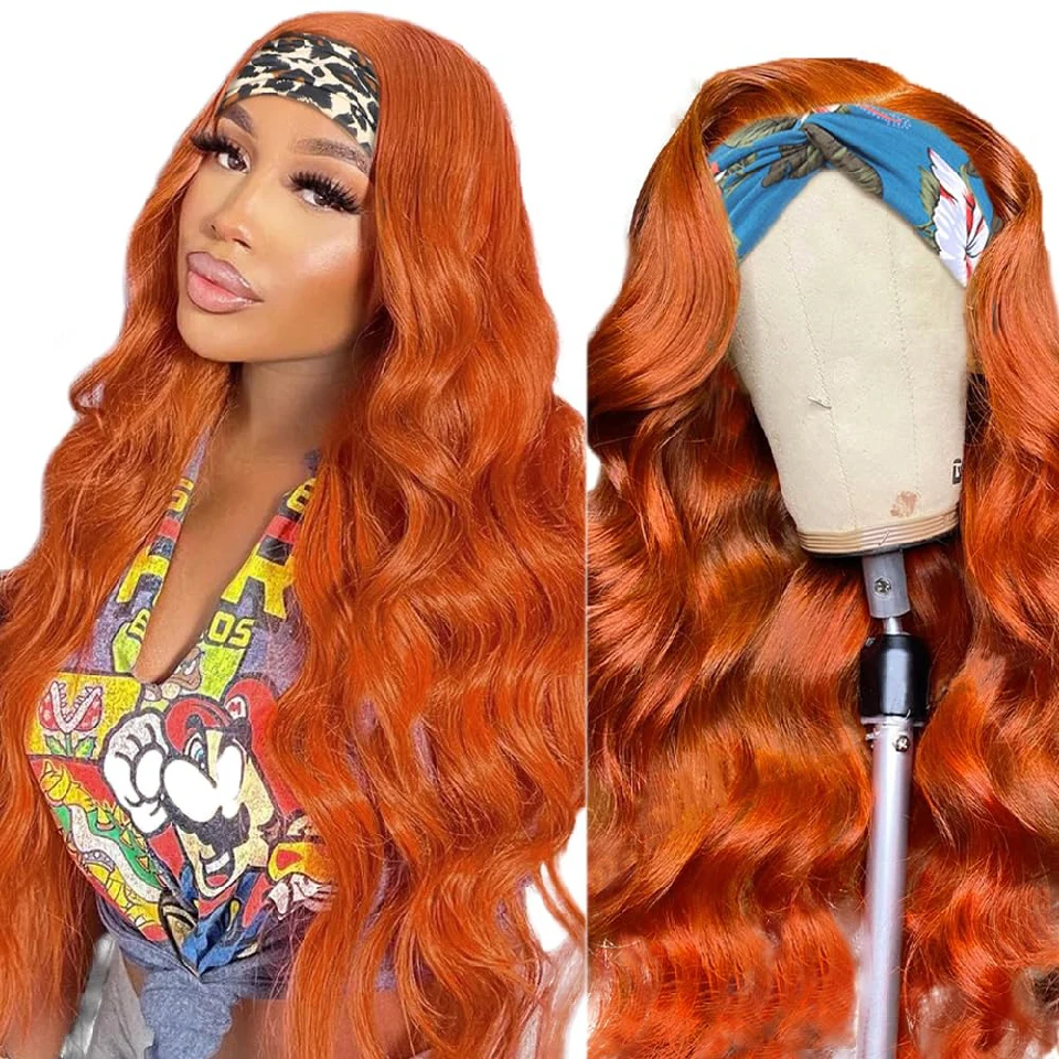 

Body Wave Ginger Headband Wigs Human Hair Glueless Orange Giner Human Hair Wigs Women Colored Brazilian Scarf Wigs On Sale 180%