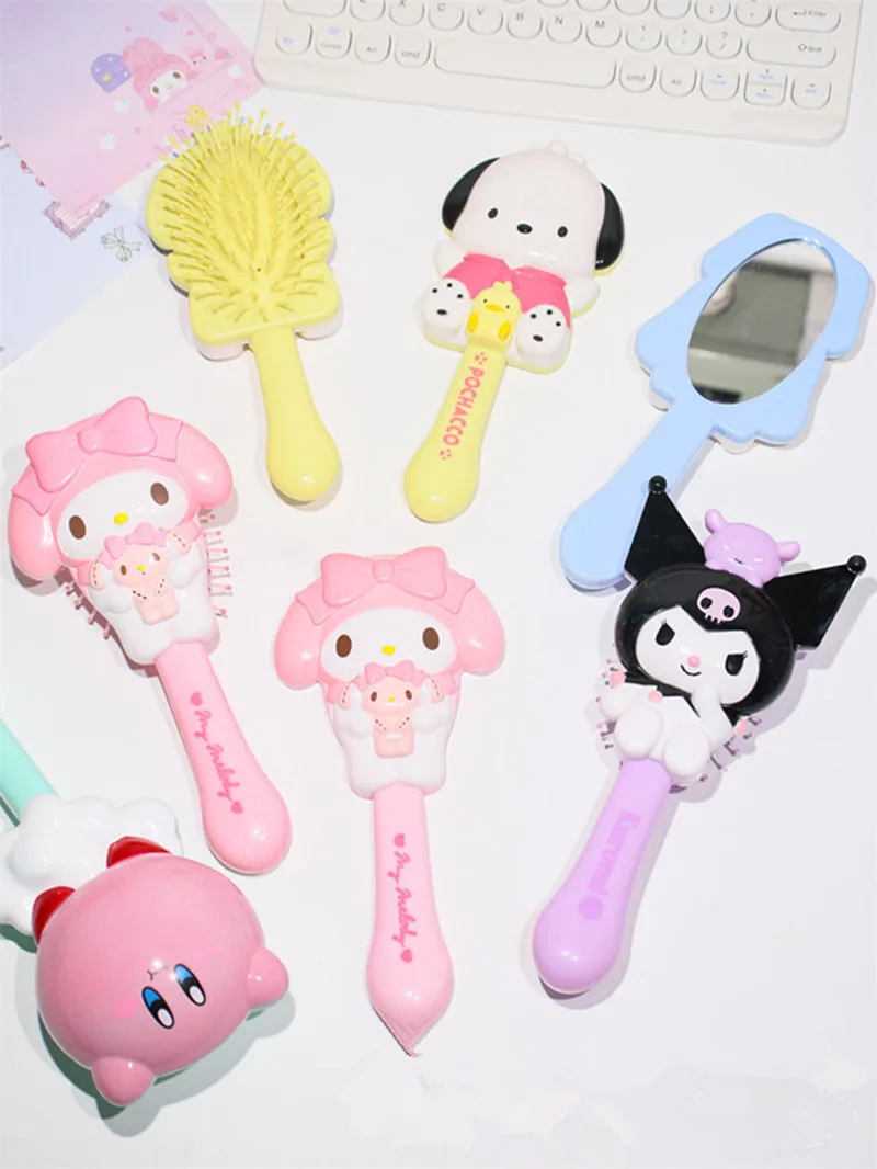 

New Sanrio My Melody Cinnamoroll Kawaii Girl Cartoon Anime Character Hello Kitty Shape Handle Mirror Massage Airbag Comb Gift