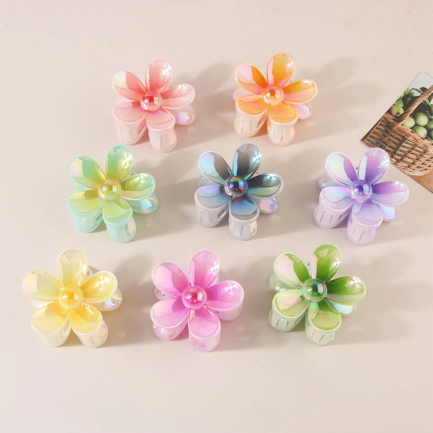 8PCS Flower Hair Claw Clips, Big Cute Hair Clips For Women Girls Thick Hair Large Daisy Clips Matte Claw Clips Non Slip 8 Colors