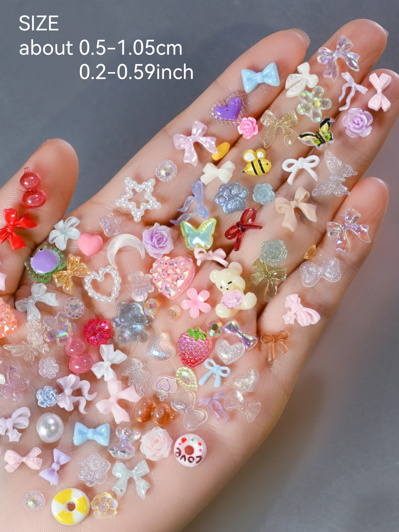 50 gr/beutel 500-600 stücke Bogen Blume Perle Nail art Strass Gemischt Luxus Schmuck Nagel Charms Harz Bogen Dekoration maniküre Liefert – Detail 2