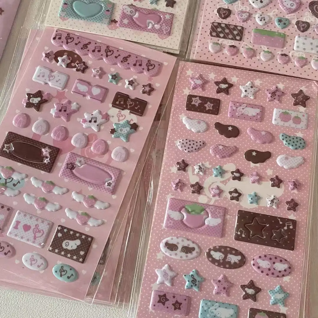 

4PC Korean Stickers Original 3D Three-dimensional Bubble Stickers Note Wings Foam Ancient Hand Account Collage Flat Sticker Gift