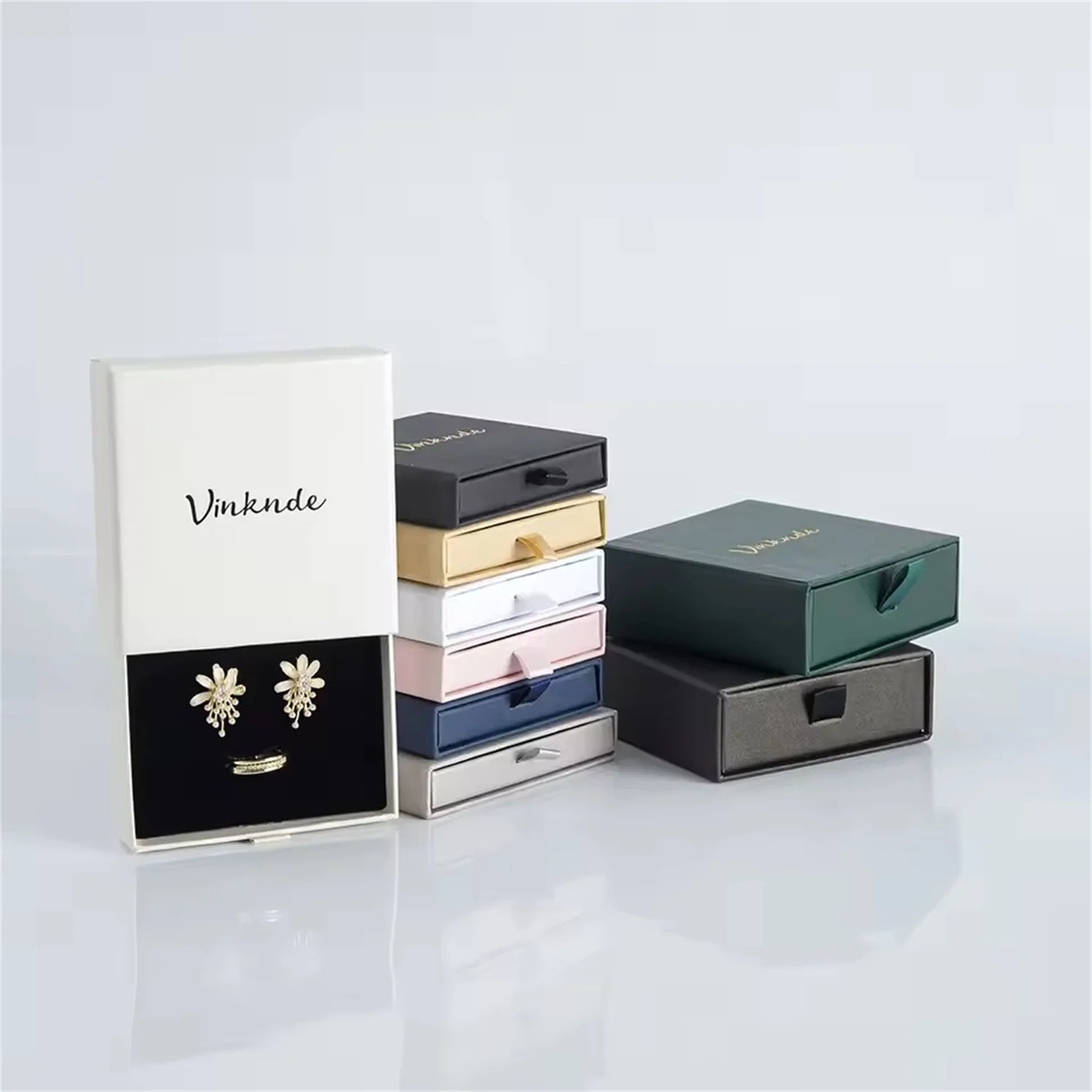 100pcs DIY Drawer Ring Necklace Earring Pendant Packaging Box Custom Logo Bracelet Storage Boxes Jewelry Organizer Case Pull-out