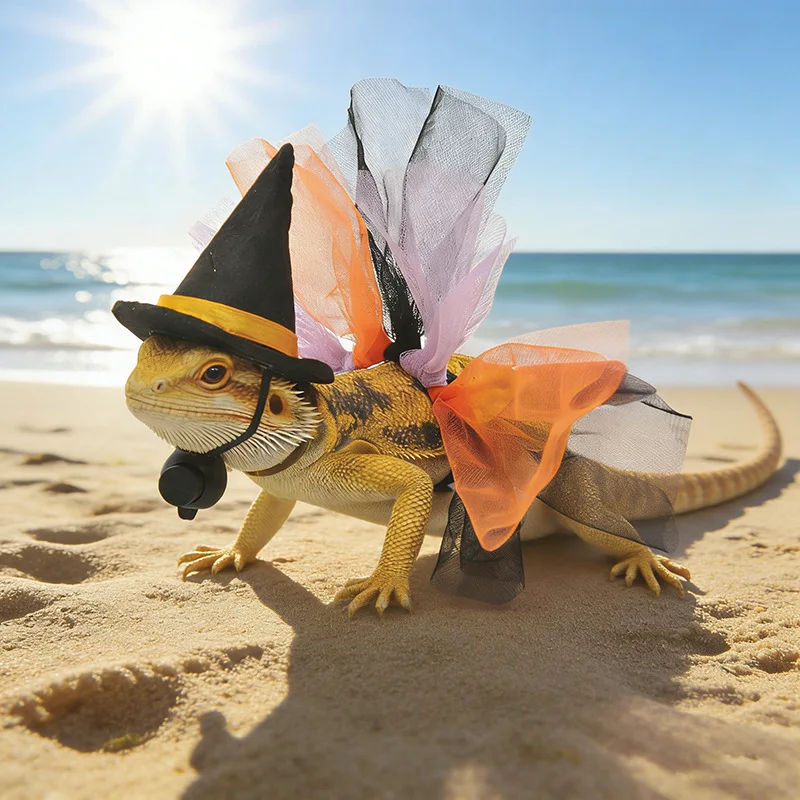 Pet Cosplay Witch Transformation Costume Lizard Pet Chameleon Outing Photo Shoot Holiday Costume Stage Performance Props