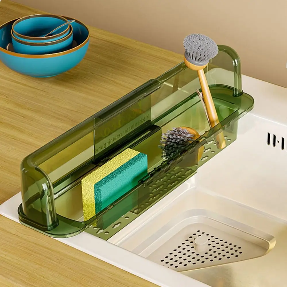Stretchable Sink Water Splash Guard Heighten Waterproof Kitchen Storage Basket Self-adhesive Reusable Household Sink Guard