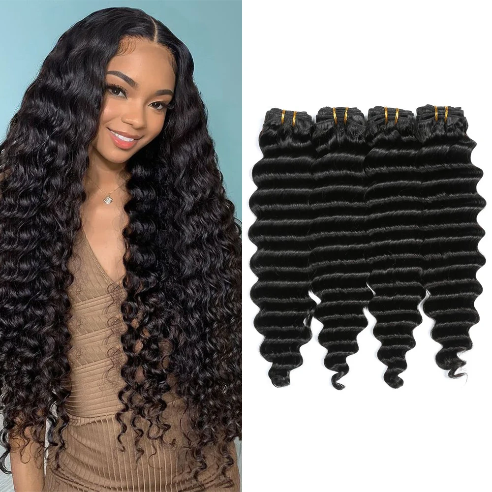 4 Bundles Deep Wave Hair Unprocessed Virgin Human Hair Extensions For Women Natural Color Can Be Dyed Deep Wave Human Hair Bundle