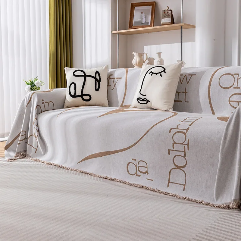 Europe Striped Sofa Towel Thick Cover Cloth Chenille Jacquard Universal Tassel Sofa Cover Anti Slip One Piece Backrest Towel