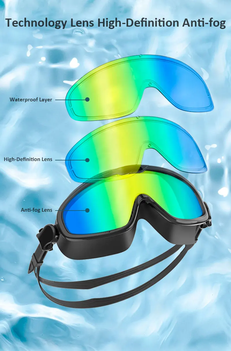 Swimming Goggles Big Frame Swim Glasses for Men Women Waterproof Diving Goggles Anti-fog UV protection Len Underwater Free Dive