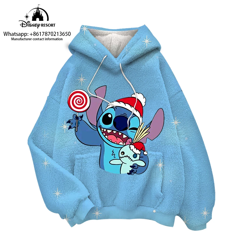 Disney Christmas Fashion Stitch Hoodie Winter Women\'s Hoodie Sweater Warm Fleece Hooded Sweatshirt Women\'s Hoodie Kids Hoodie