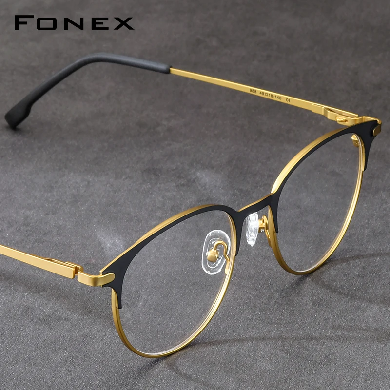 FONEX Alloy Eyeglasses Frame Women Vintage Round Glasses Men High Quality Retro Japanese Ultralight Screwless Eyewear 988
