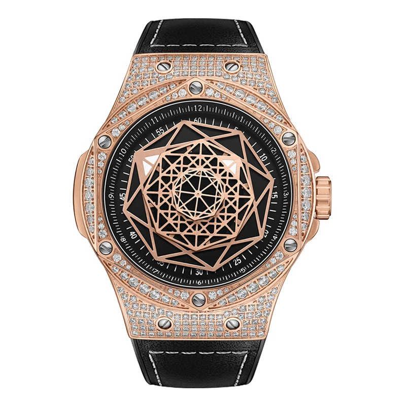 HANBORO, reloj automático para hombre, 43MM, reloj de pulsera mecánico de lujo, manecillas geométricas luminosas, bisel Hexagonal, caja completa de cristal