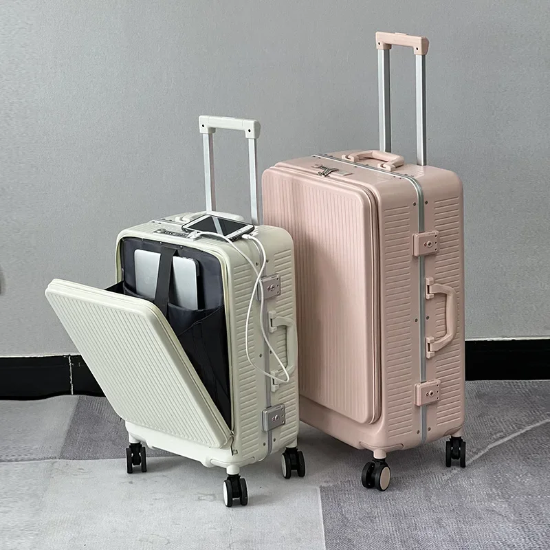 Front Open Suitcase Luggage Female Multifunctional Trolley Case Business Travel Boarding Case USB Charging Luggage 18 20 24 Inch