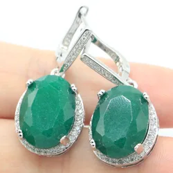 34x16mm Big Oval Gemstone Real Red Ruby Green Emerald Blue Sapphire Silver Earrings