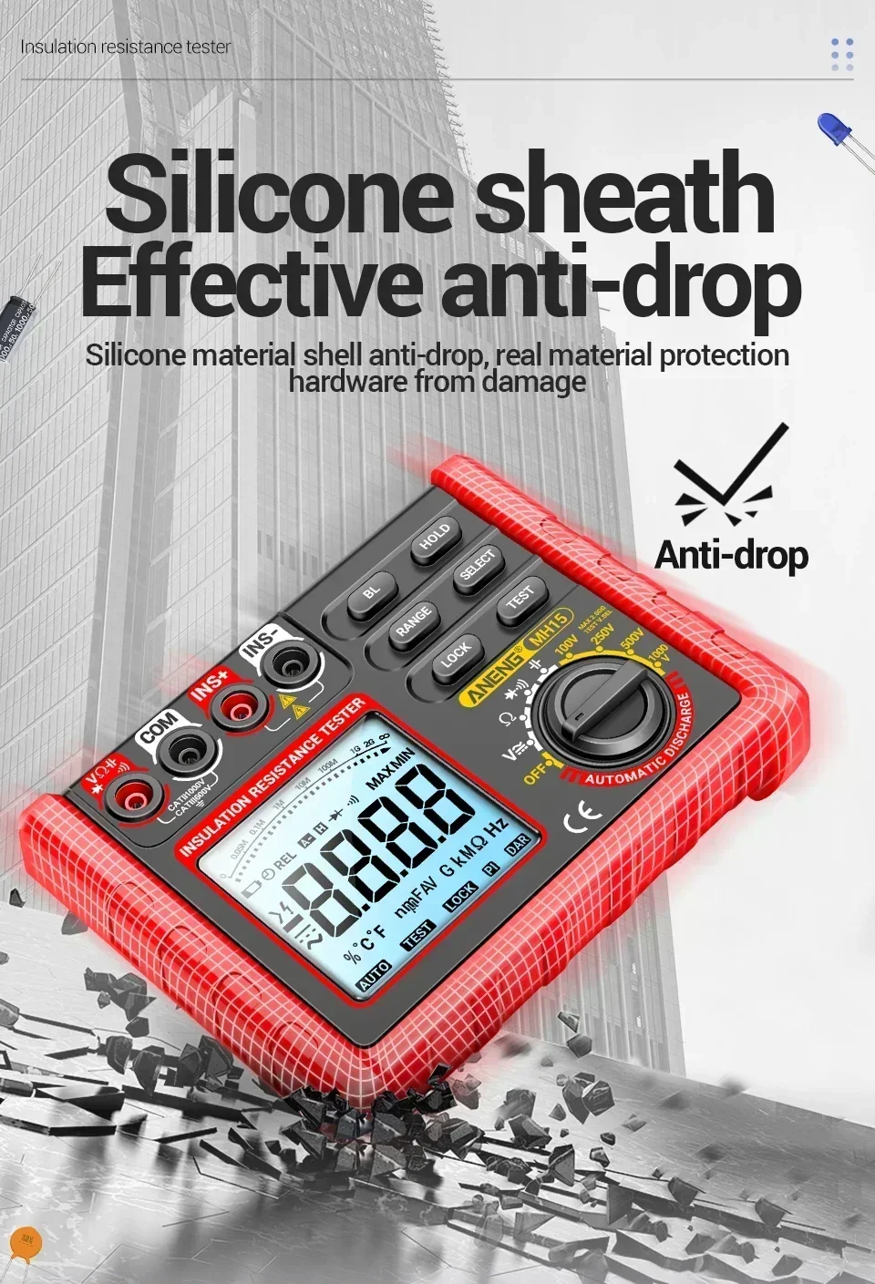 ANENG MH15 Digitaler Megger-Tester 6000 Zähler Isolationswiderstandsmessgerät 100V 250V 500V 1000V Isolationsmessgerät Stromkreisprüfgerät – Detail 9
