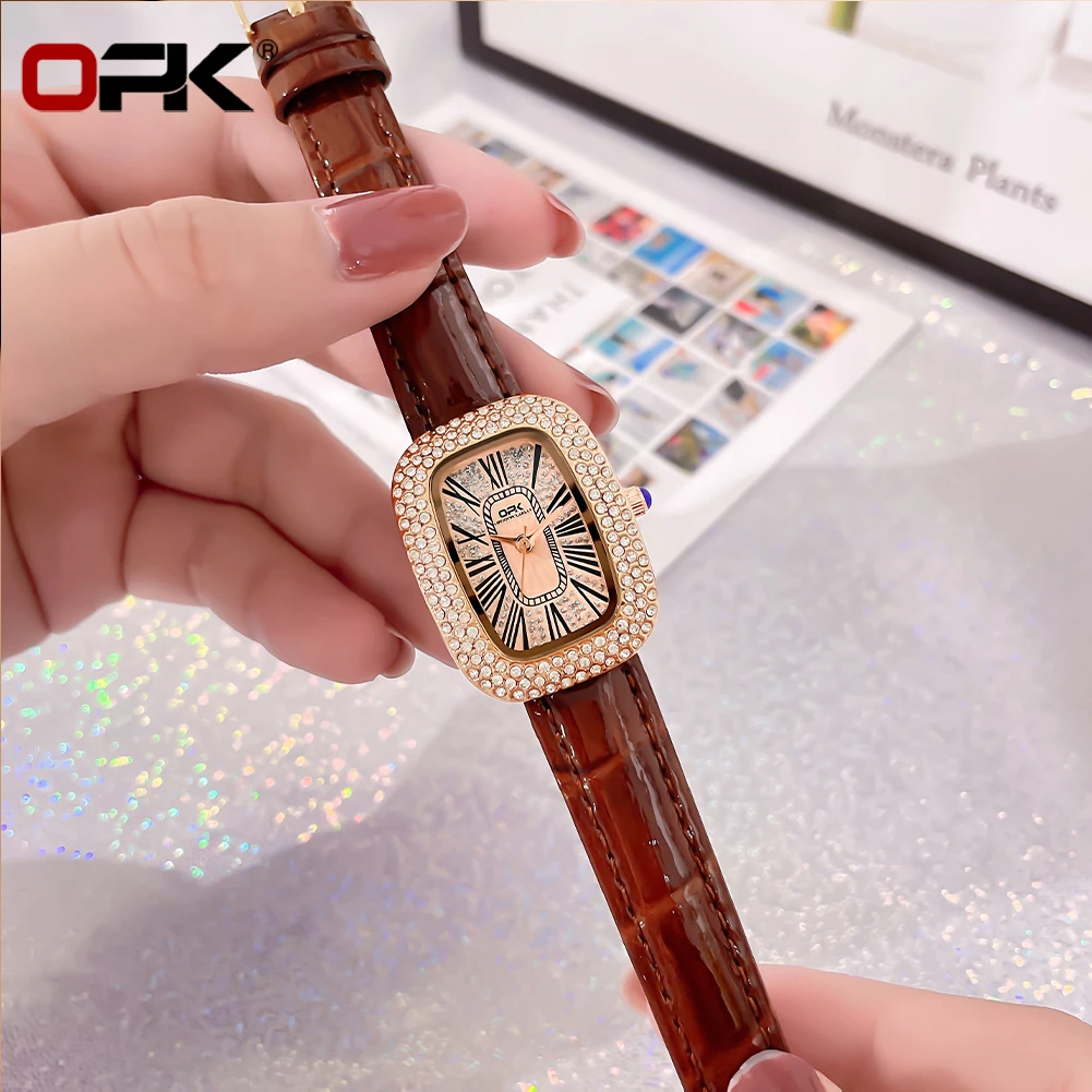 OPK-Montre quartzo simples pour dames, pulseira totalmente en diamante, scala romana, 8616