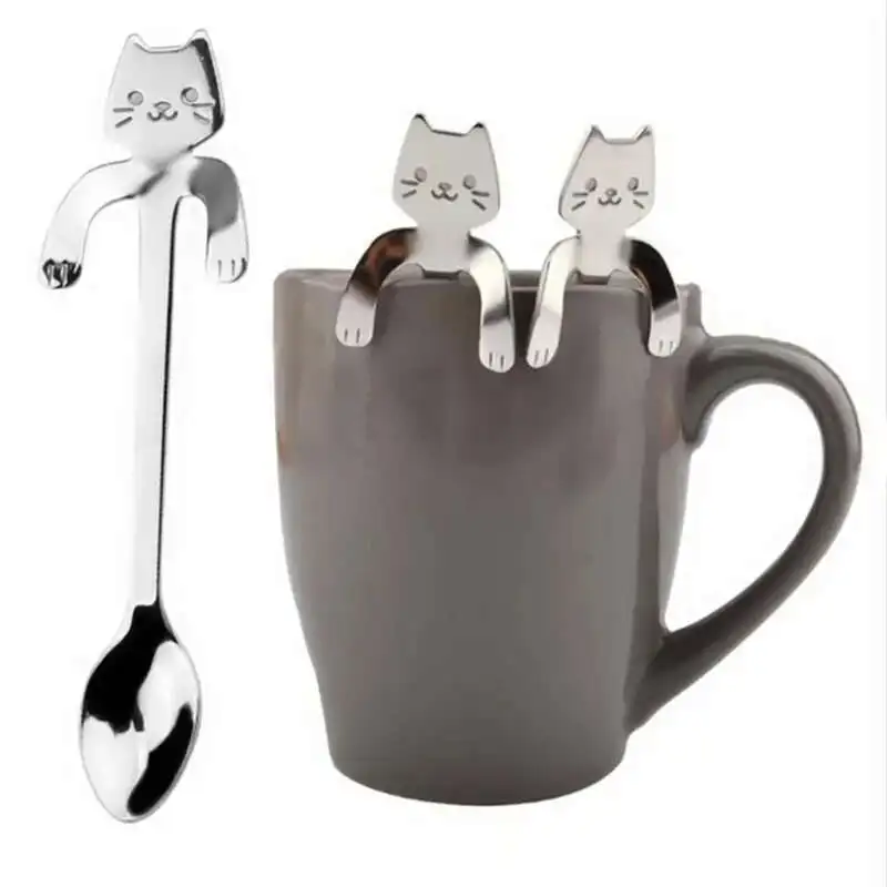 

Stainless Steel Coffee Spoon Lovely Cute Cat Shape Teaspoon Dessert Snack Scoop Ice Cream Mini Spoons Tableware Kitchen Tools