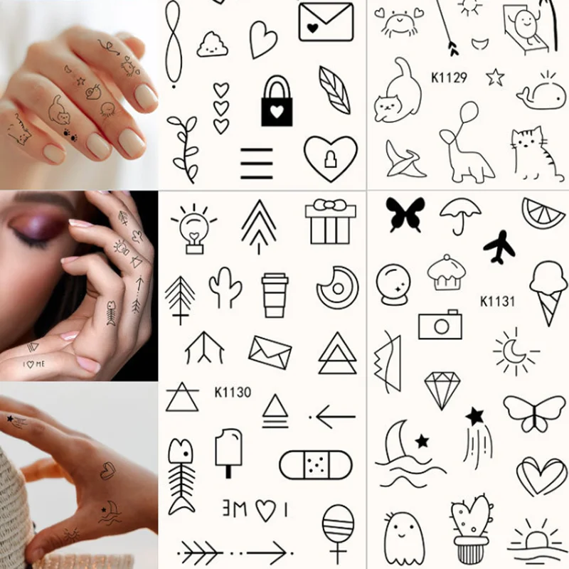 

Татуировка на палец, наклейка, милая мультяшная линия, ручная татуировка, наклейки, сделай сам, временные поддельные татуировки, украшения, боди-арт, татуировки, искусство