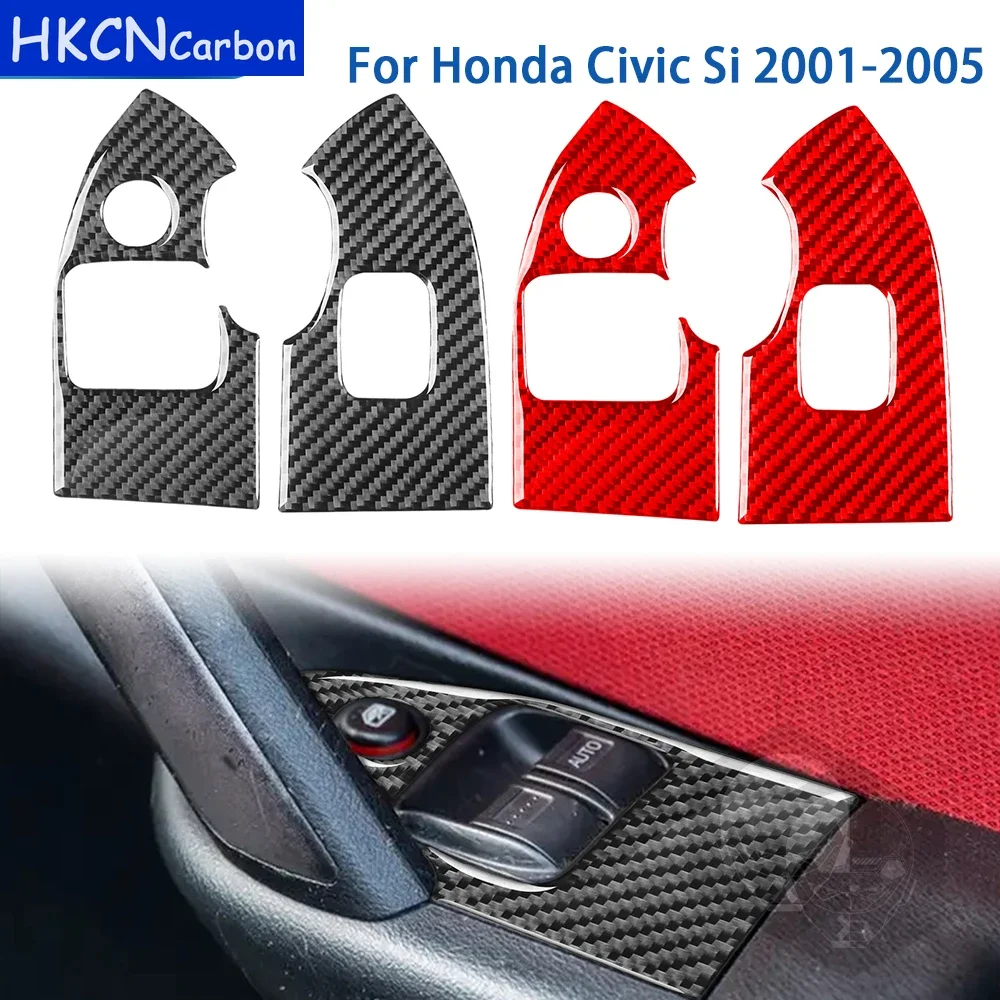 

For Honda Civic Si 2001 2002 2003 2004 2005 Accessories Carbon Fiber Car Interior Windows Control Window Lift Panel Trim Sticker