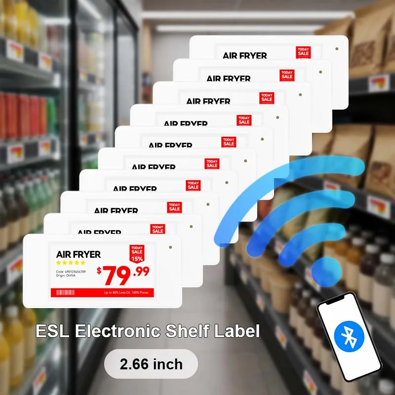10pcs E ink Electronic Price Tags ESL System 2.66inch ESL Electronic Shelf Labels Via Bluetooth Epaper Display Digital Price Tag