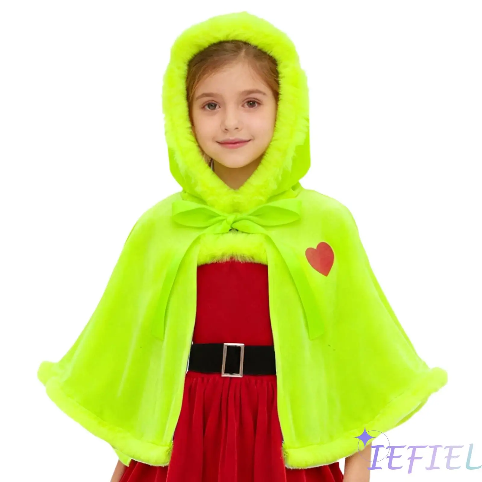 

Kids Girls Christmas Tutu Dress with Waistbelt Hooded Shawl Cape Set Xmas Santa Style Costumes for Festival Parties Photo Shoot