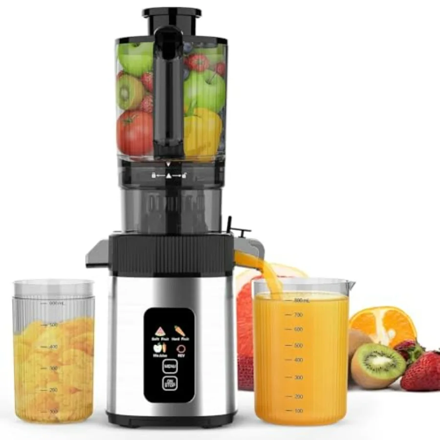

Slow Juicer Machine with 300W Pure Copper Motor 4.35-Inch Wide Chute and Reverse Function Stainless Steel Juicer for Family Dai