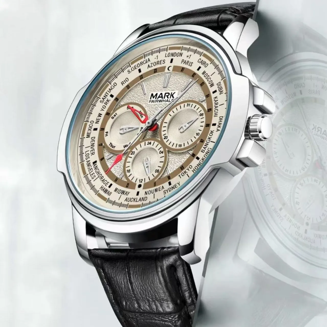 

Mark Men's Multi-pointer Classic Quartz watch Business Leather Flight Watch Men's military watch