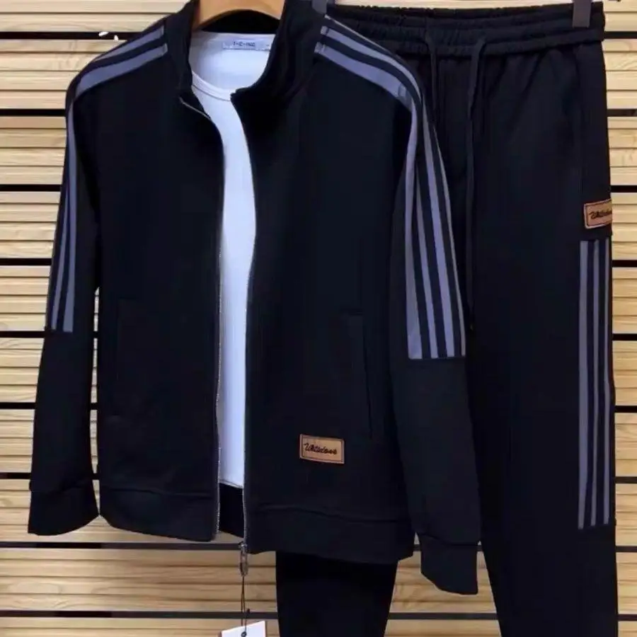 

Молодежный мужской повседневный спортивный костюм: удобная куртка с длинным рукавом и свободные брюки – модный комплект из двух предметов